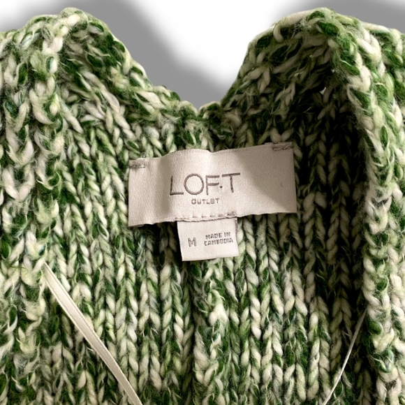 LOFT green & white short sleeve open front poncho wrap sweater size Medium - Picture 6 of 16